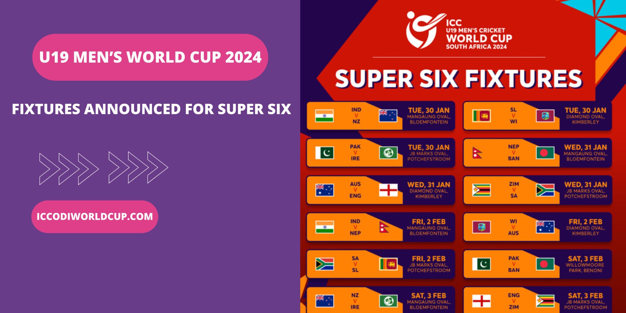 U19 Men’s World Cup 2024 Fixtures Announced for Super Six stage ICC