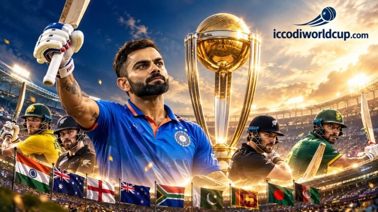 ICC Cricket World Cup 2023 Highest Run Scorer Virat Kohli with Cricket World Cup Trophy